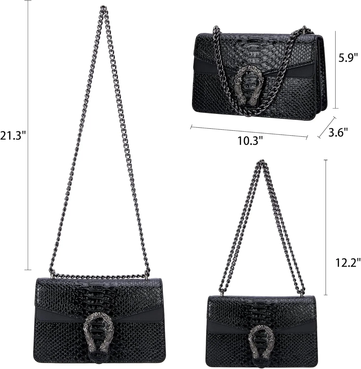 Aiqudou Crossbody Bag and Satchel Purse for Women - Fashion Snake Print Chain Purse Luxury PU Leather HandBag