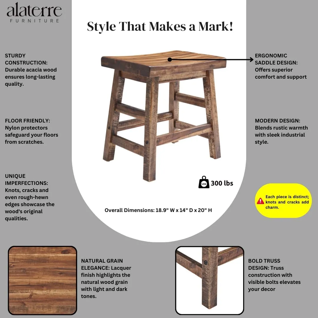 Alaterre Furniture Durango 20-Inch Tall Industrial Wood Dining Stool - Table or Extra Seat - Unique Rustic Industrial Style and Comfort - Farmhouse, Solid Wood Furniture