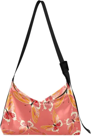 ALAZA Butterflies Pink Coral Color Womens Tote Bag Leather Shoulder Bag For Women Men Large Hobo Cross Body Bags Handbag