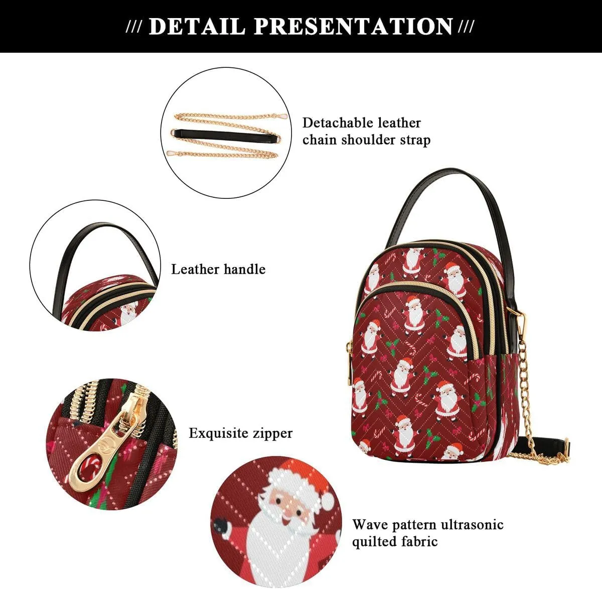 ALAZA Christmas Santa Claus Flower Blossom Crossbody Bag Small Shoulder Handbags Leather Purse for Women