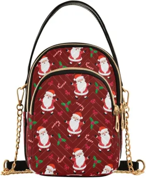 ALAZA Christmas Santa Claus Flower Blossom Crossbody Bag Small Shoulder Handbags Leather Purse for Women
