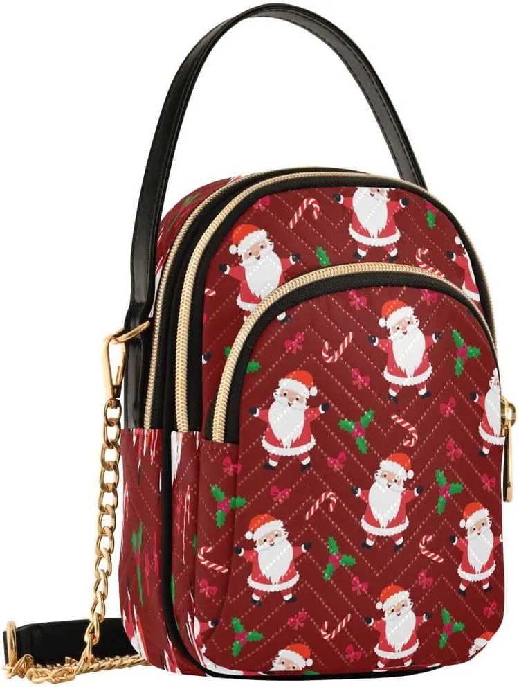 ALAZA Christmas Santa Claus Flower Blossom Crossbody Bag Small Shoulder Handbags Leather Purse for Women
