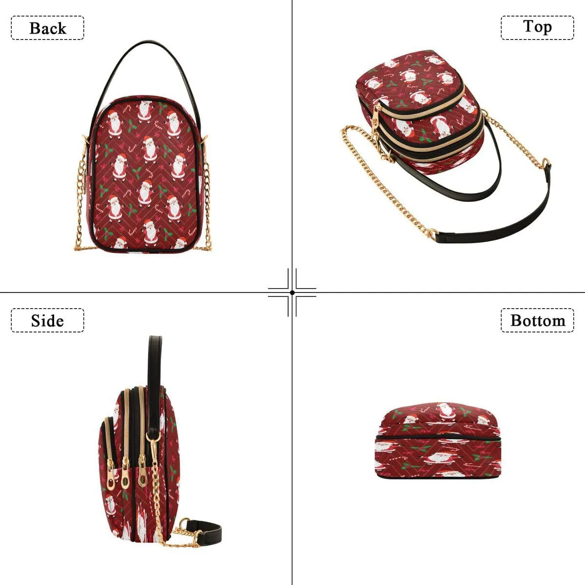 ALAZA Christmas Santa Claus Flower Blossom Crossbody Bag Small Shoulder Handbags Leather Purse for Women