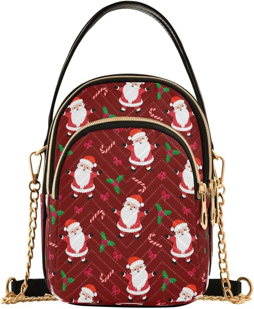 ALAZA Christmas Santa Claus Flower Blossom Crossbody Bag Small Shoulder Handbags Leather Purse for Women