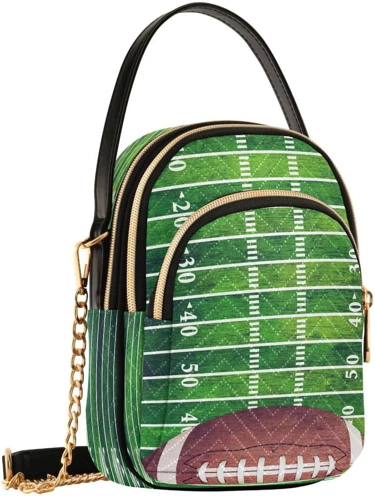 ALAZA Retro American Football Field Ball Crossbody Bag Small Shoulder Handbags Leather Purse for Women