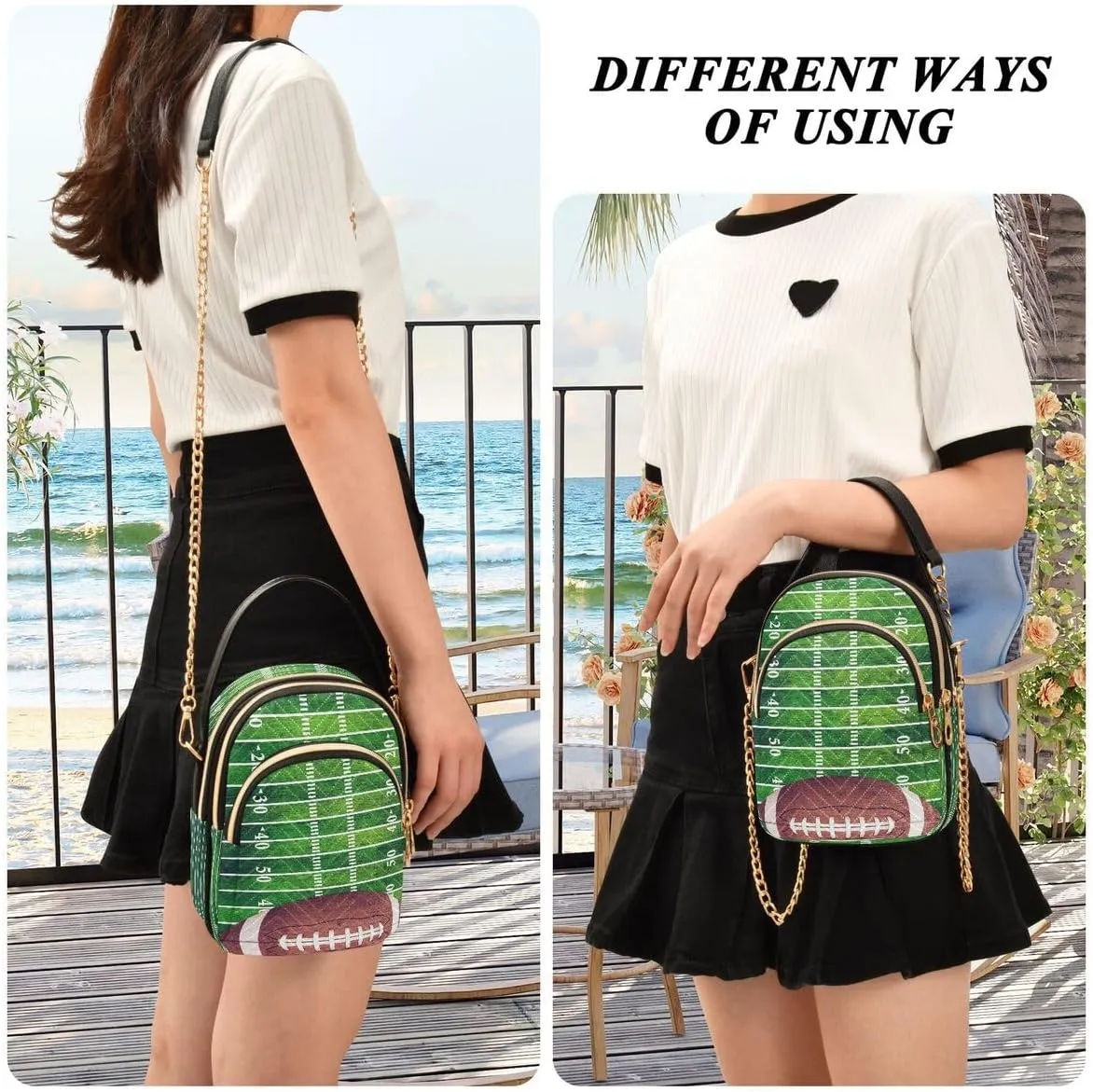 ALAZA Retro American Football Field Ball Crossbody Bag Small Shoulder Handbags Leather Purse for Women