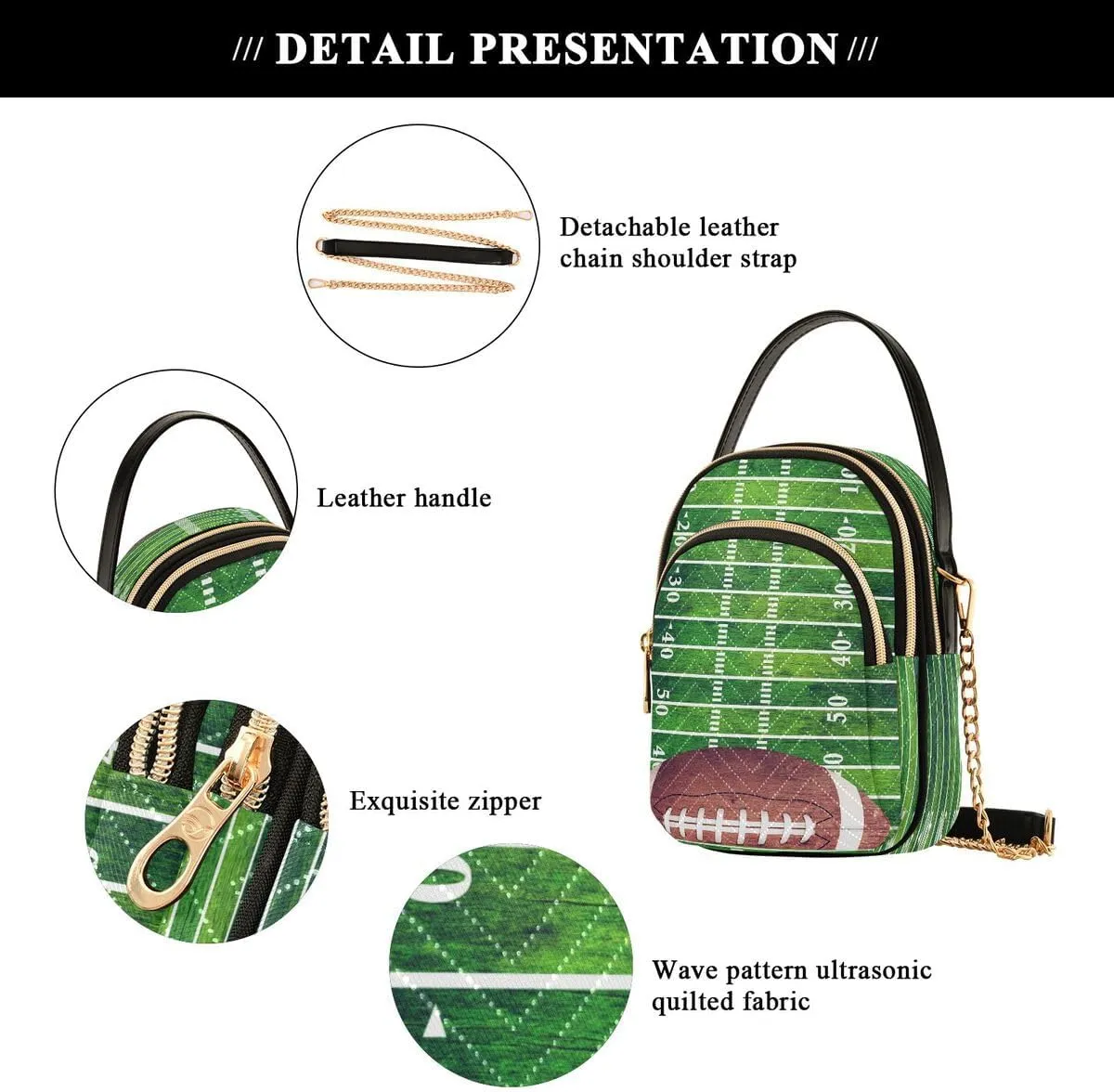 ALAZA Retro American Football Field Ball Crossbody Bag Small Shoulder Handbags Leather Purse for Women