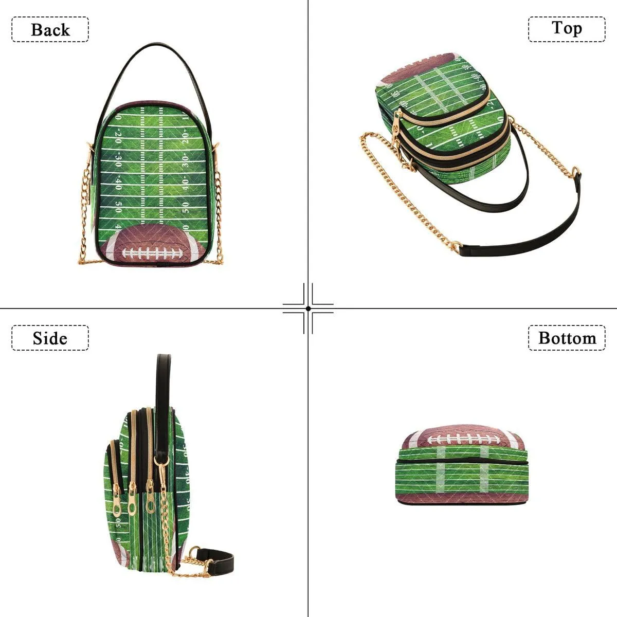 ALAZA Retro American Football Field Ball Crossbody Bag Small Shoulder Handbags Leather Purse for Women