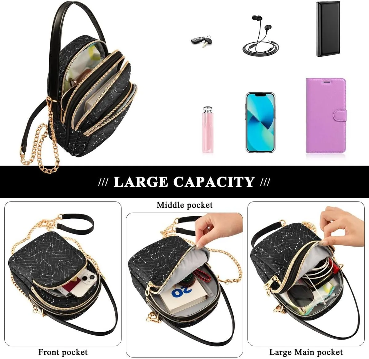 ALAZA Zodiac Constellations Star Crossbody Bag Small Shoulder Handbags Leather Purse for Women