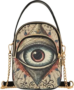 All Seeing Eye Drawing Sling Bag for Women, Small Shoulder Bag Crossbody Bag Purse with Chain Strap Top handle 5.91×3.15×8.27 Inches