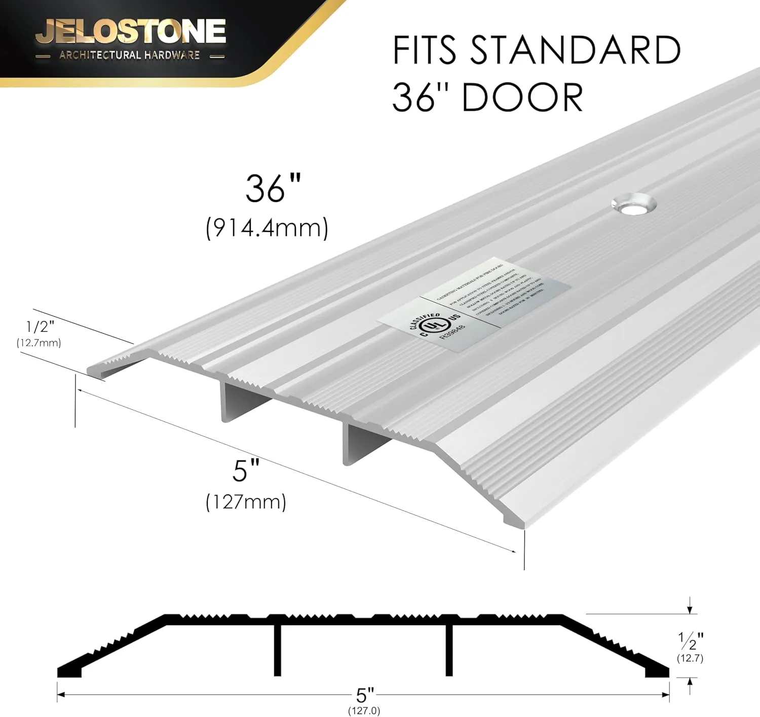 Aluminum Door Threshold (Alum)- Door Saddle- ADA Accessible Barrier Free Fire Rated 5" W x 1/2" H x 36" L Door Thresholds for Exterior Doors, Aluminum B301A