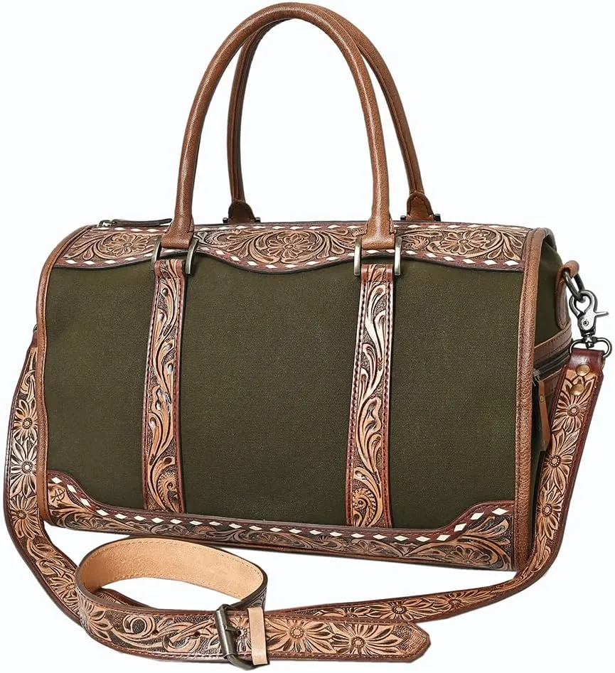 American Darling Duffel Hand Tooled Saddle Blanket Genuine Leather Women Bag Western Handbag Purse