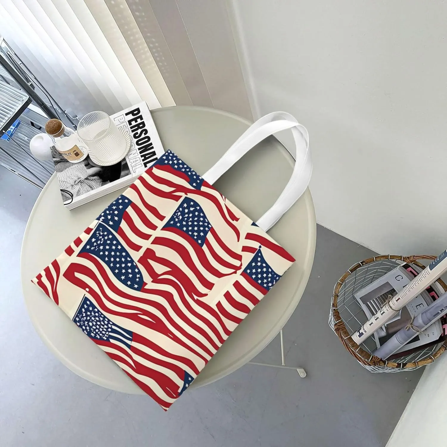 American Flag Canvas Tote Bag for Women Reusable Grocery Shoulder Bags Shopping Handbags