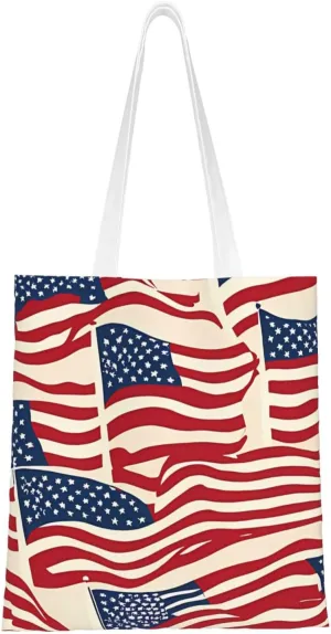 American Flag Canvas Tote Bag for Women Reusable Grocery Shoulder Bags Shopping Handbags