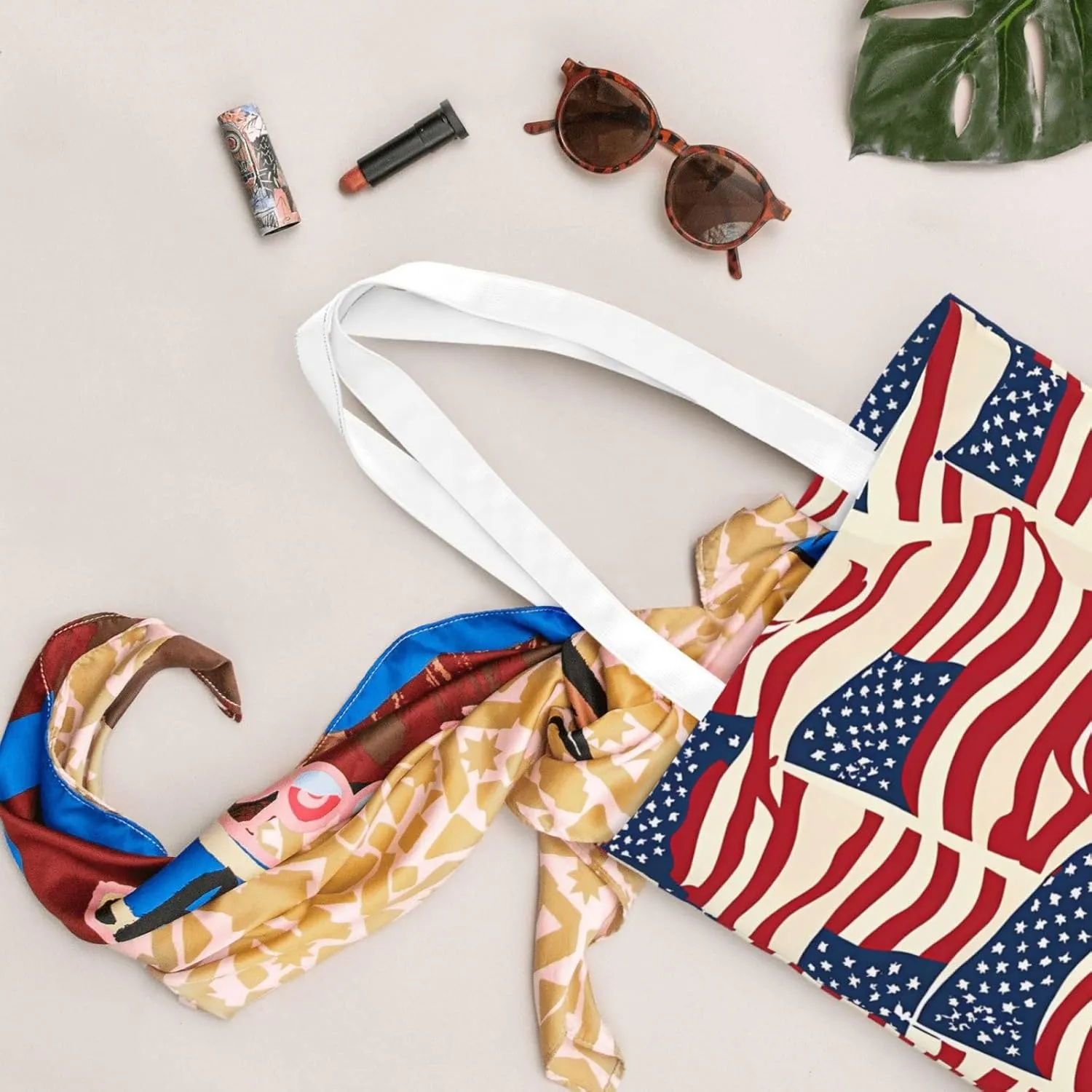 American Flag Canvas Tote Bag for Women Reusable Grocery Shoulder Bags Shopping Handbags