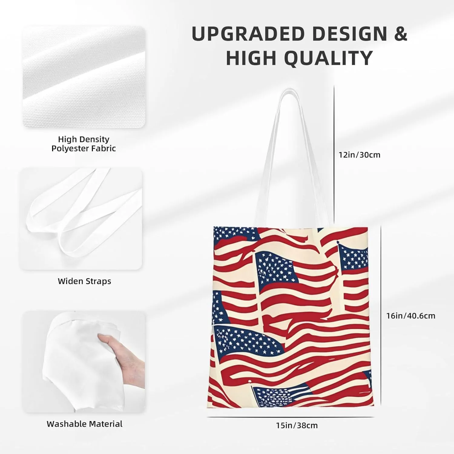 American Flag Canvas Tote Bag for Women Reusable Grocery Shoulder Bags Shopping Handbags