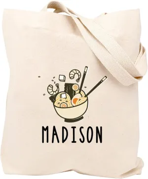 Andaz Press Personalized Canvas Beach Tote for Women, Custom Name Ramen Reusable Beach Bag, Shopping & Gym Bag, Grocery & School Bag, Birthday Gift for Adults, 1-Pack