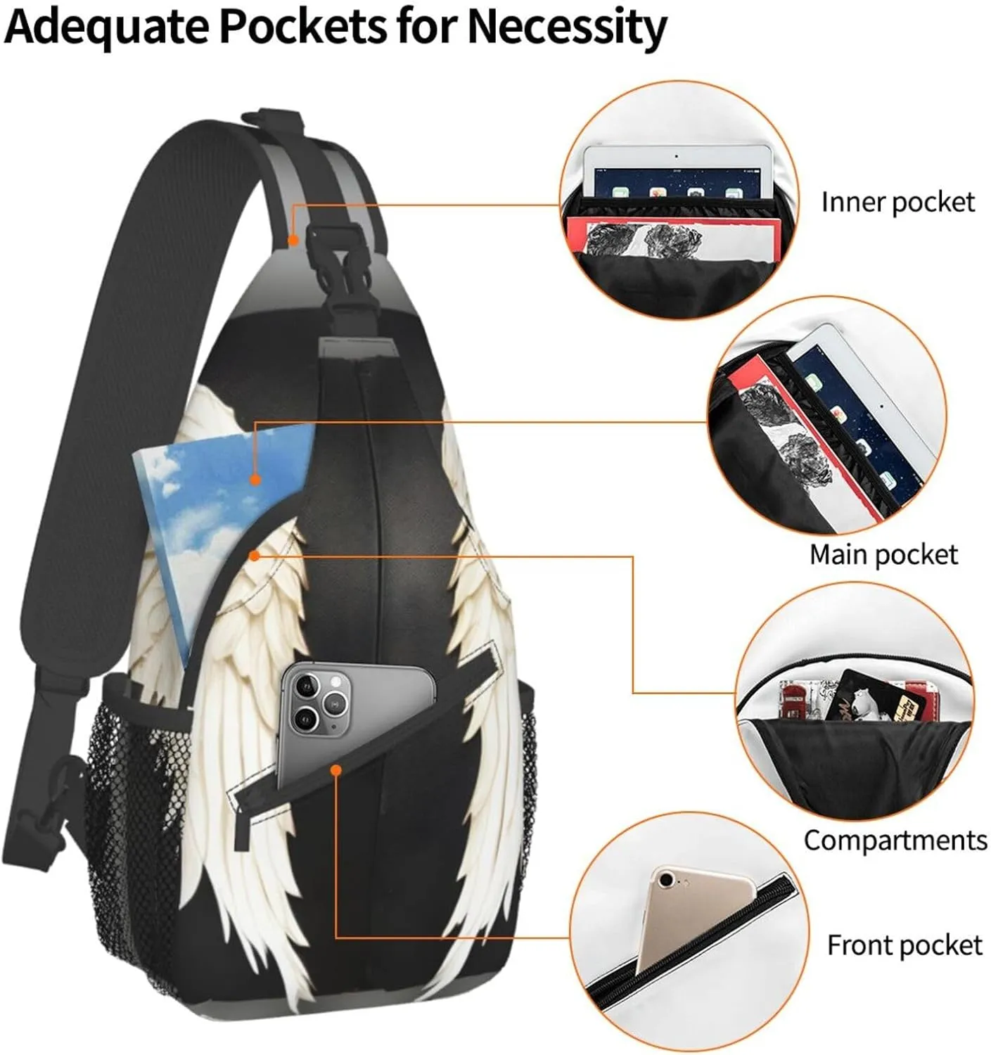 Angel Feathers Unisex Casual Diagonal Chest Bag,Multipurpose Crossbody Shoulder Bag Travel Hiking Daypack