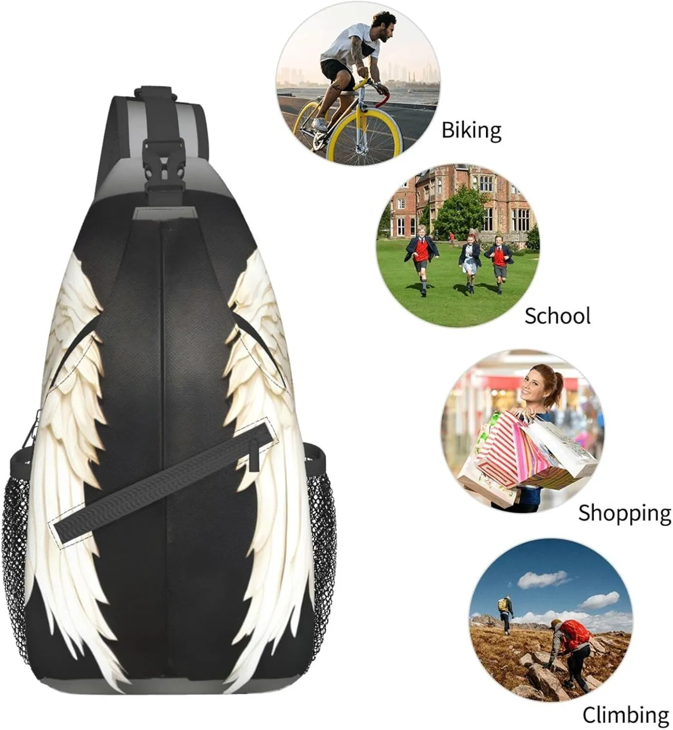 Angel Feathers Unisex Casual Diagonal Chest Bag,Multipurpose Crossbody Shoulder Bag Travel Hiking Daypack