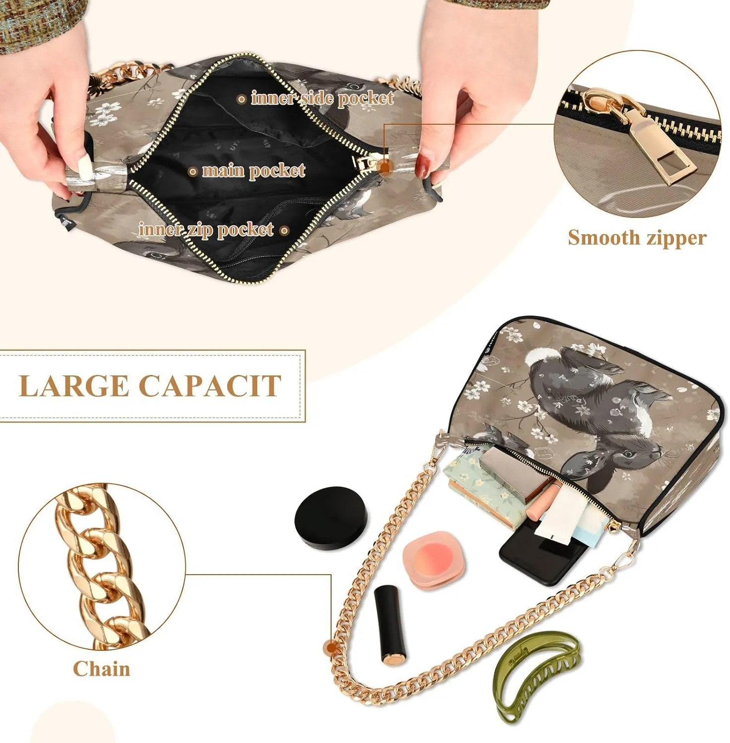 Angry Cat with Canary on Head Hand Bags for Women, Crossbody Bags