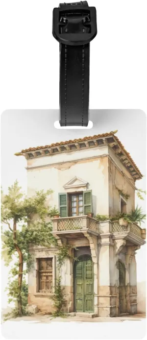 Antique Building with Roman Olive Branch and Greek Print Luggage Tag, Luggage Tags for Suitcases,Bag Tag, Suitcase Tags, Travel Bag Tags for Luggage