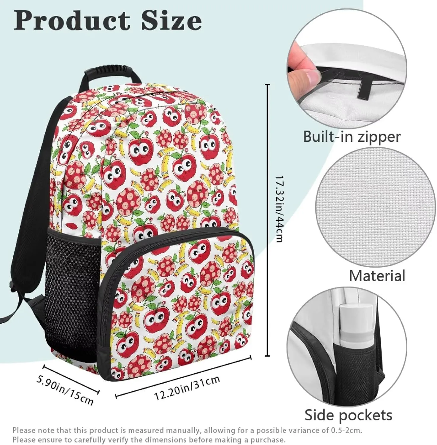 Apple 17 Inch Backpack with Adjustable Padded Shoulder Straps Pencil Large Shoulder Schoolbag Backpacks Bulk Bookbags Camping & Daily Use
