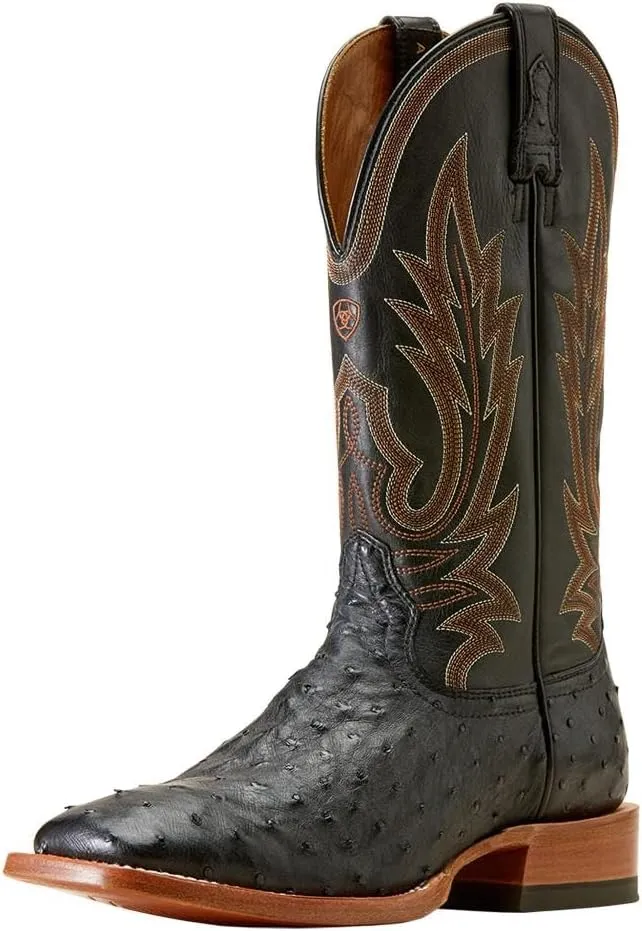 ARIAT Mens Showboat Black Full Quill Ostrich Vamp Ancient Black Top Boot
