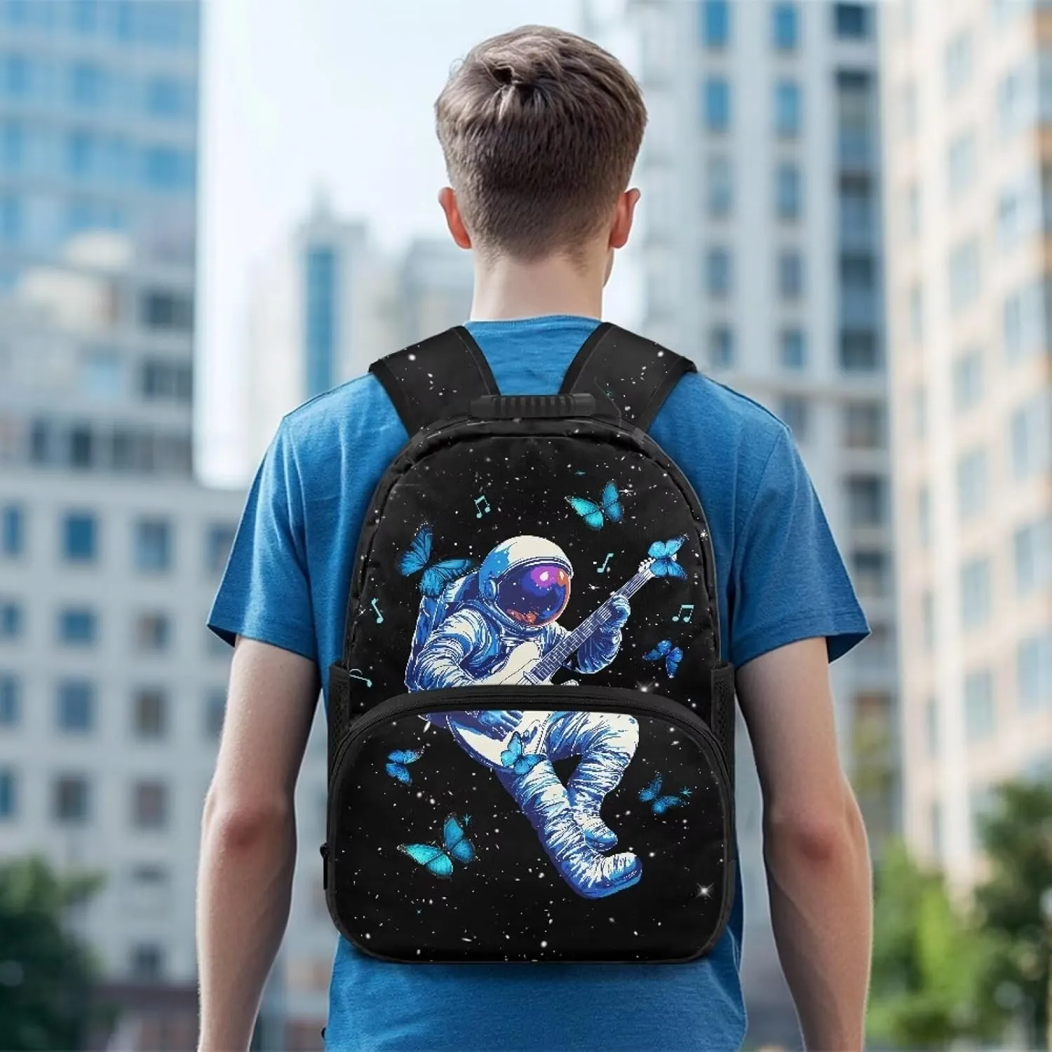 Astronaut School Backpack Bag Butterfly Fully Printed College Bag with 2 Compartments 17 Inch Popular Large Backpacks Travel Business Hiking Fit