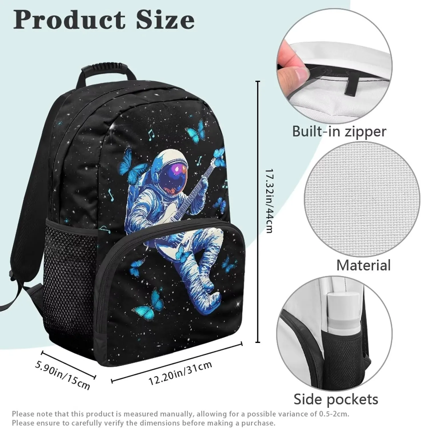 Astronaut School Backpack Bag Butterfly Fully Printed College Bag with 2 Compartments 17 Inch Popular Large Backpacks Travel Business Hiking Fit