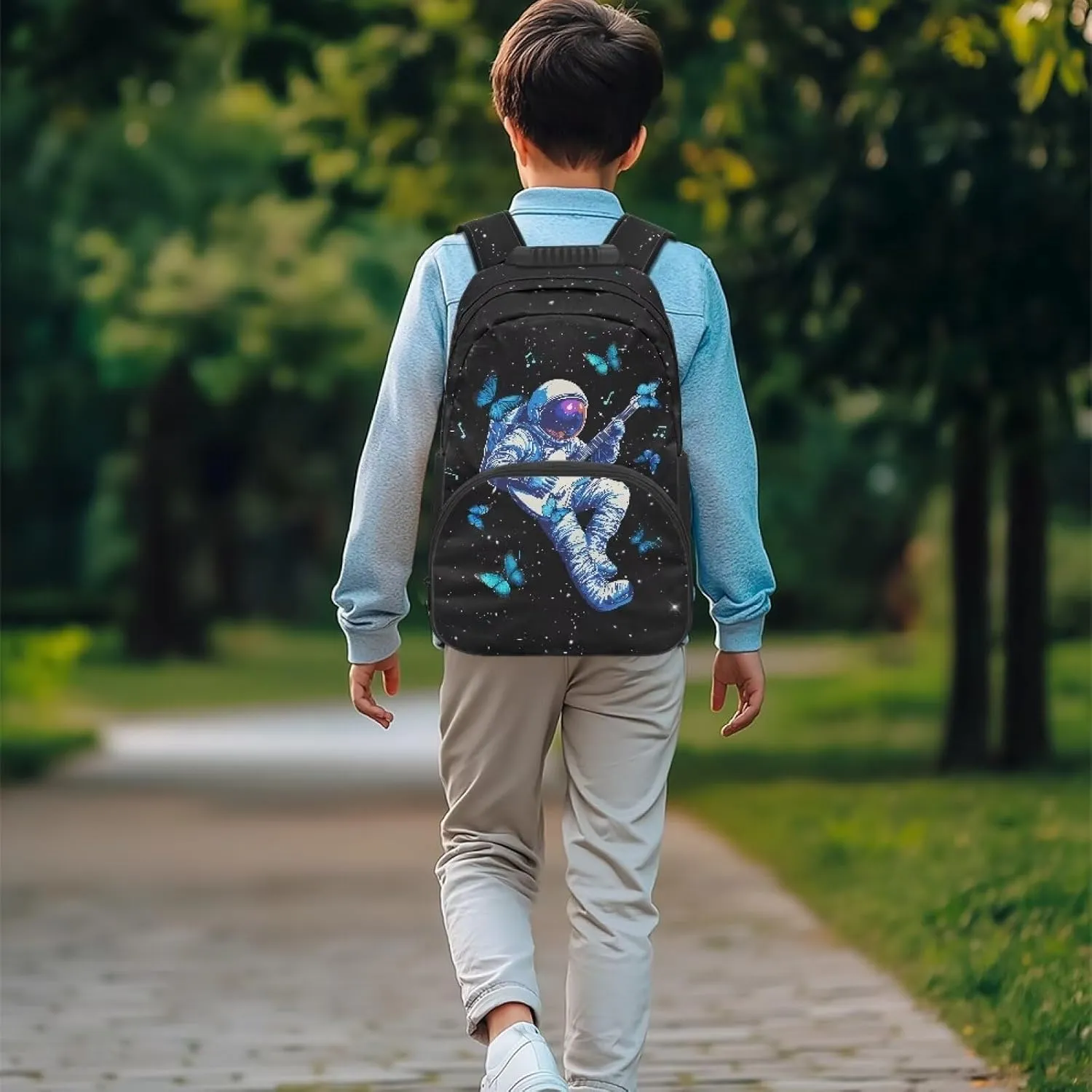 Astronaut School Backpack Bag Butterfly Fully Printed College Bag with 2 Compartments 17 Inch Popular Large Backpacks Travel Business Hiking Fit