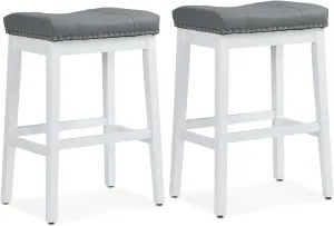 Athena Collection Counter Height Bar Stools Set of 2, 29.5 Inches Backless Saddle Bar Stools with Leather Upholstered and Nailhead Trim, Barstools for Counter, Kitchen Island, Dining Room, Grey