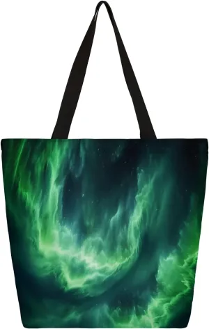 Aurora Borealis Scenery Beautiful Large Capacity Canvas Tote Bag Stylish Handheld Shoulder Bag Reusable Shopping Bag for Work Travel Beach Trips Shopping