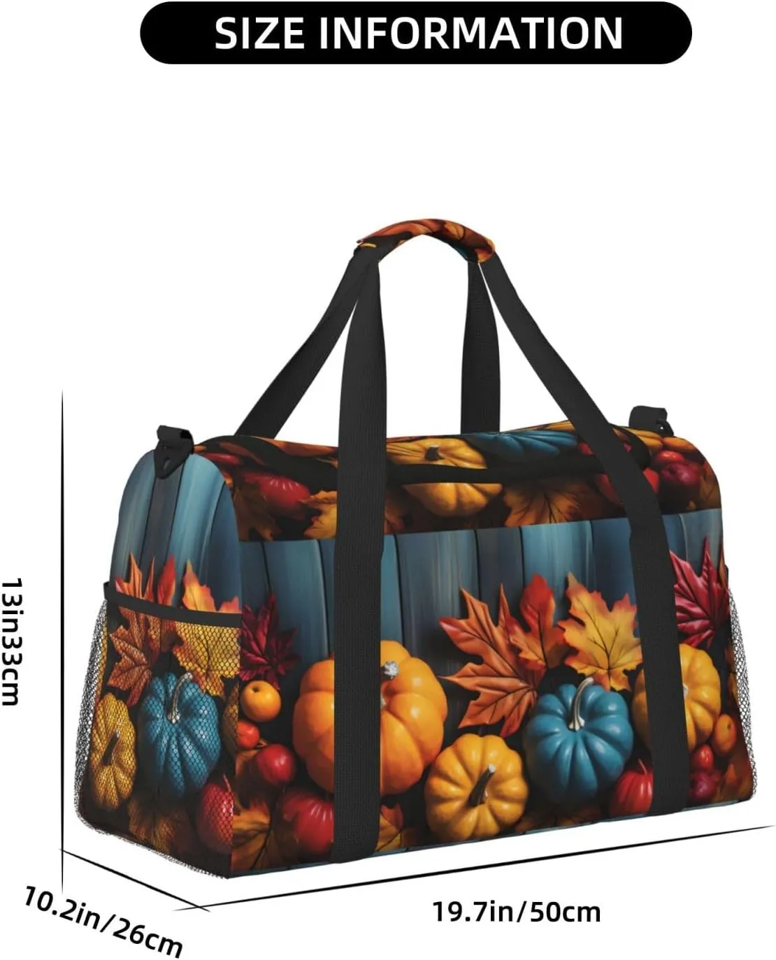 Autumn Pumpkin Wood Duffle Bag Foldable Travel Tote Bag Carry On Large Weekender Overnight Bags Waterproof Gym Bag For Women Men