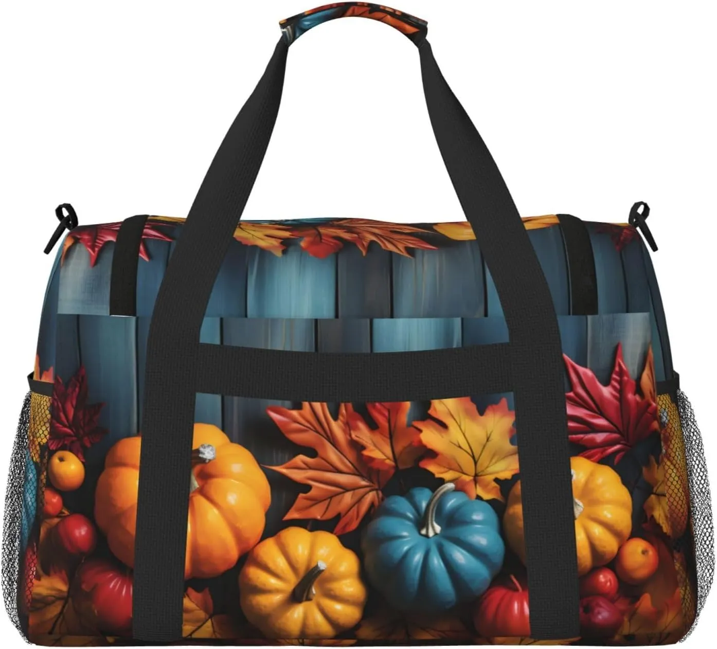 Autumn Pumpkin Wood Duffle Bag Foldable Travel Tote Bag Carry On Large Weekender Overnight Bags Waterproof Gym Bag For Women Men