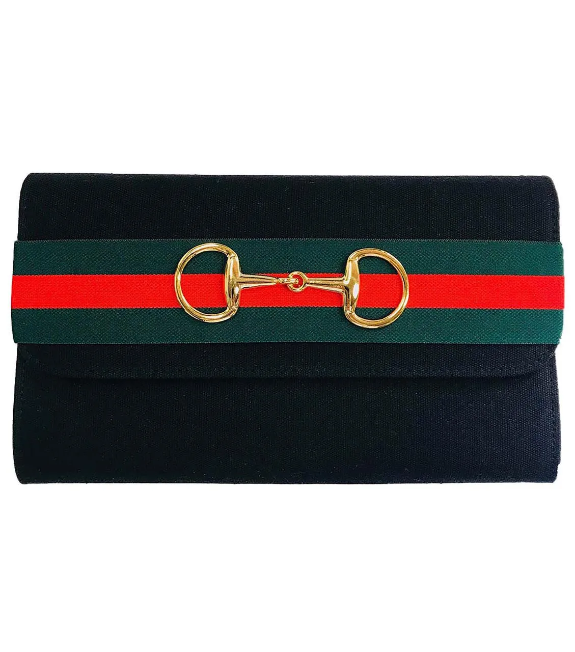Avery Clutch - Green and Red Striped Band with Snaffle