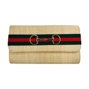 Avery Clutch - Green and Red Striped Band with Snaffle