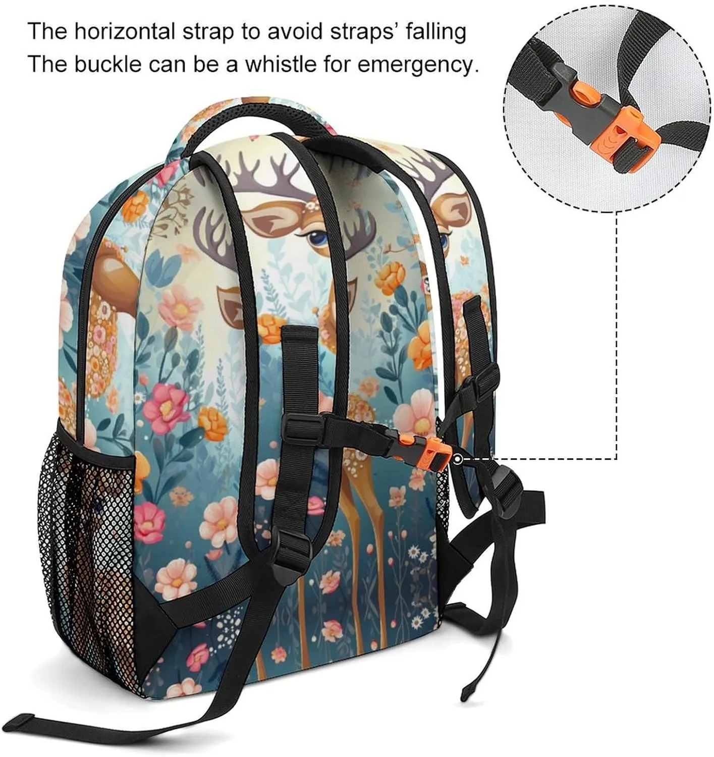 Backpacks Cartoon Deer Flower Travel Bag Laptop Backpack Casual Daypack for Weekender Business Hiking