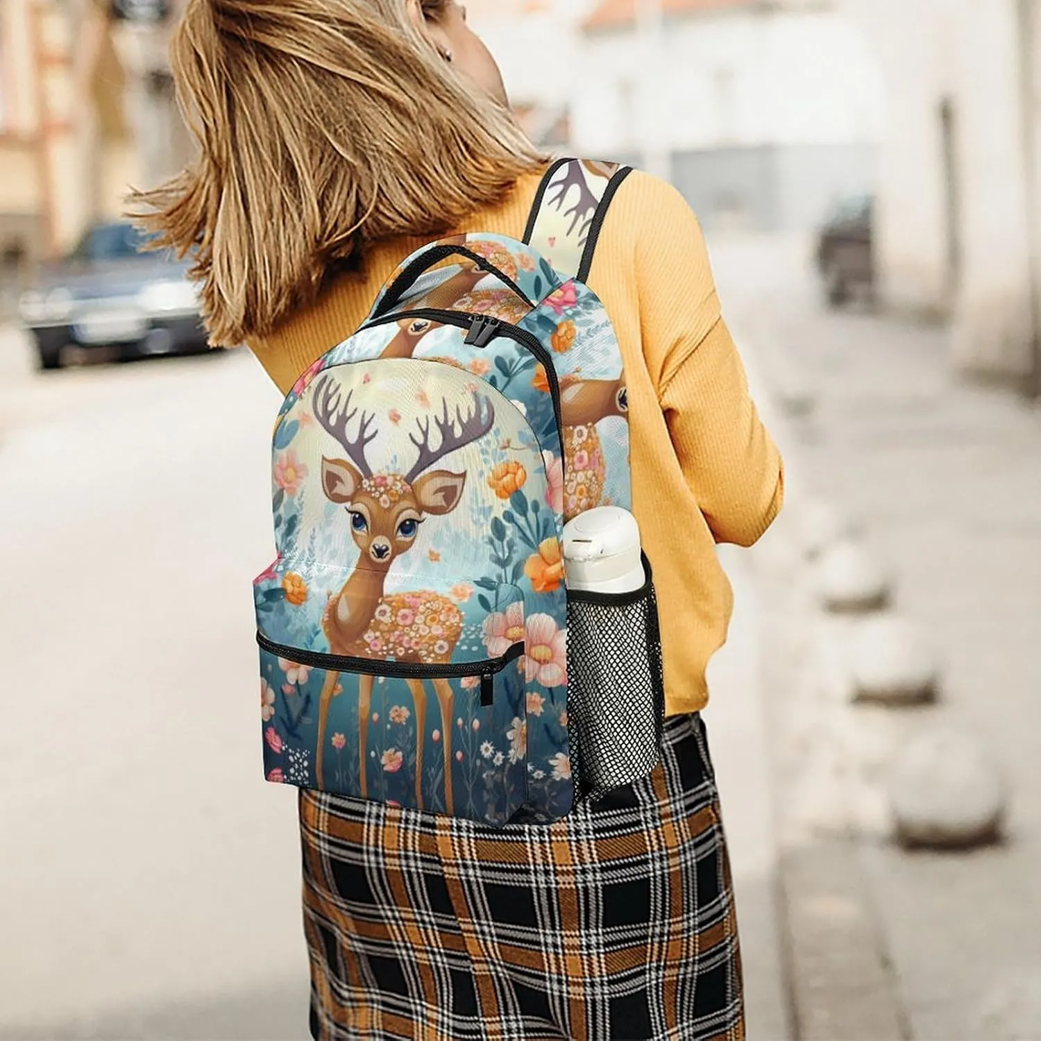 Backpacks Cartoon Deer Flower Travel Bag Laptop Backpack Casual Daypack for Weekender Business Hiking