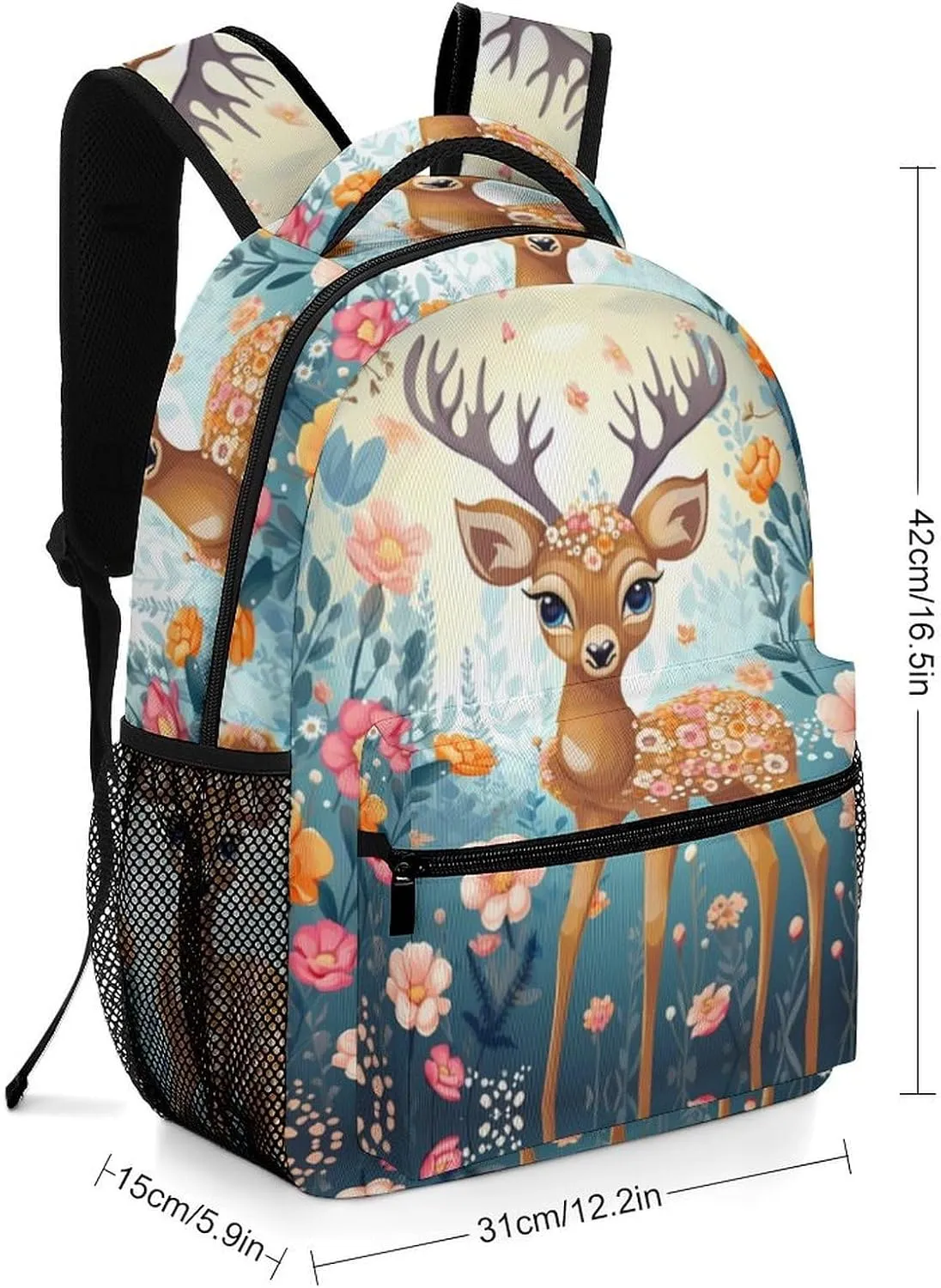 Backpacks Cartoon Deer Flower Travel Bag Laptop Backpack Casual Daypack for Weekender Business Hiking