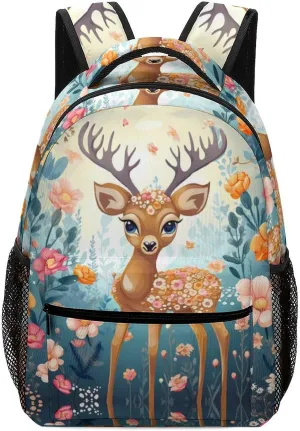 Backpacks Cartoon Deer Flower Travel Bag Laptop Backpack Casual Daypack for Weekender Business Hiking