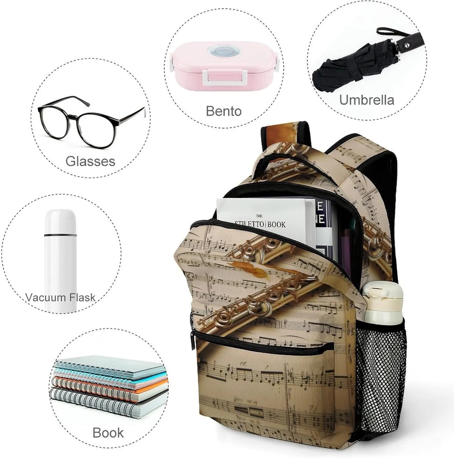 Backpacks Flute Music Travel Bag Laptop Backpack Casual Daypack for Weekender Business Hiking