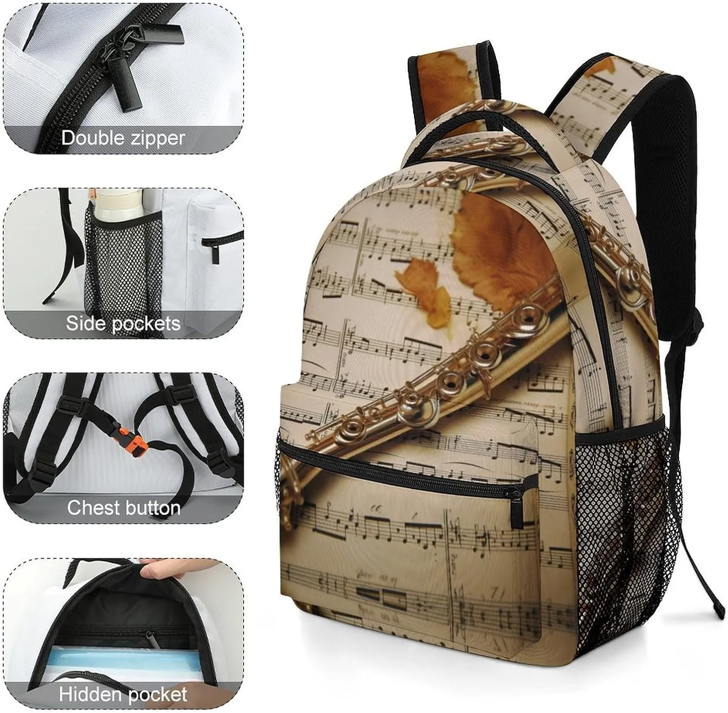 Backpacks Flute Music Travel Bag Laptop Backpack Casual Daypack for Weekender Business Hiking