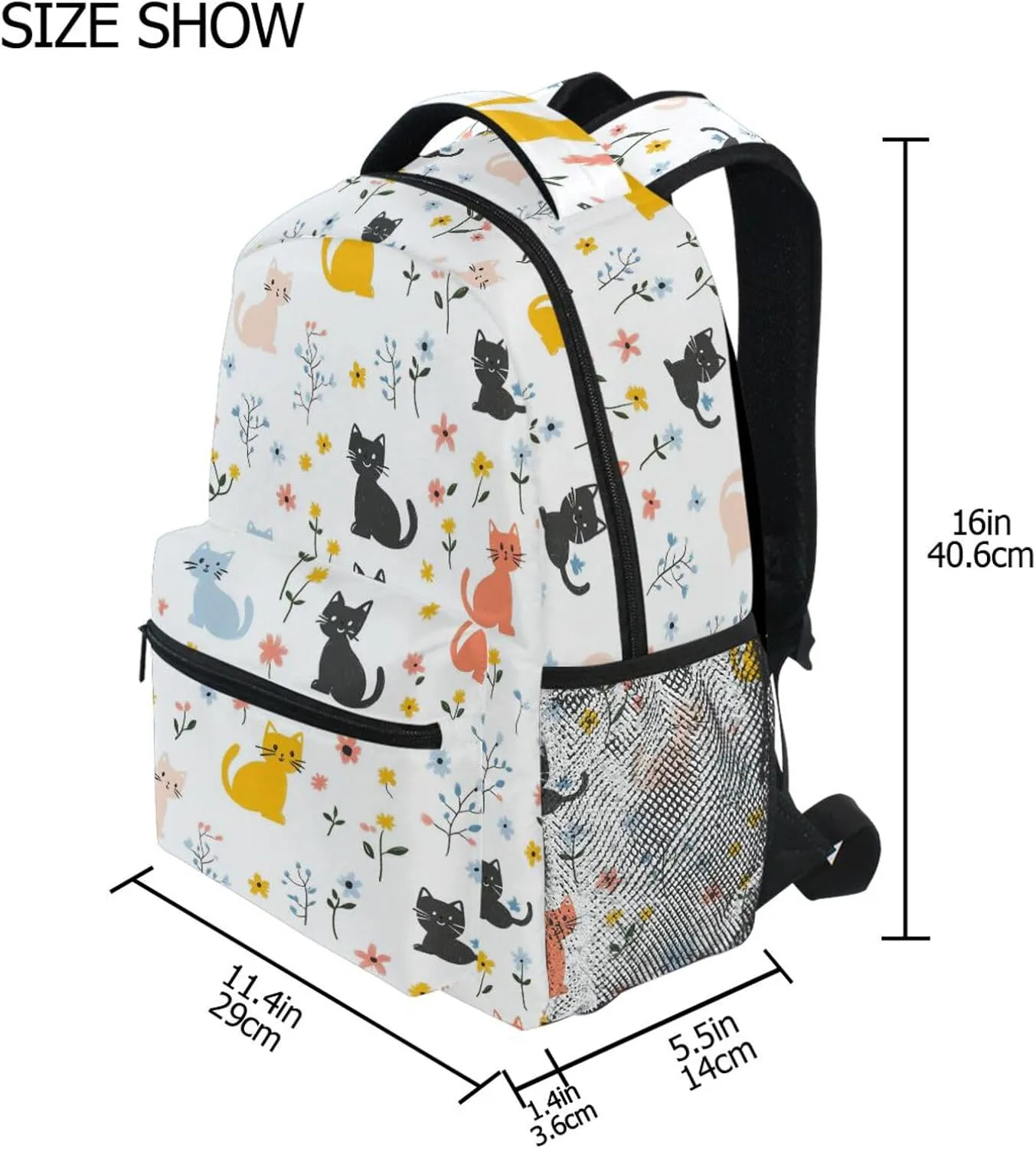 Backpacks for Teenager Fashion Laptop Bag with Chest Strap Gift Men & Women Cartoon Sweet Cat White