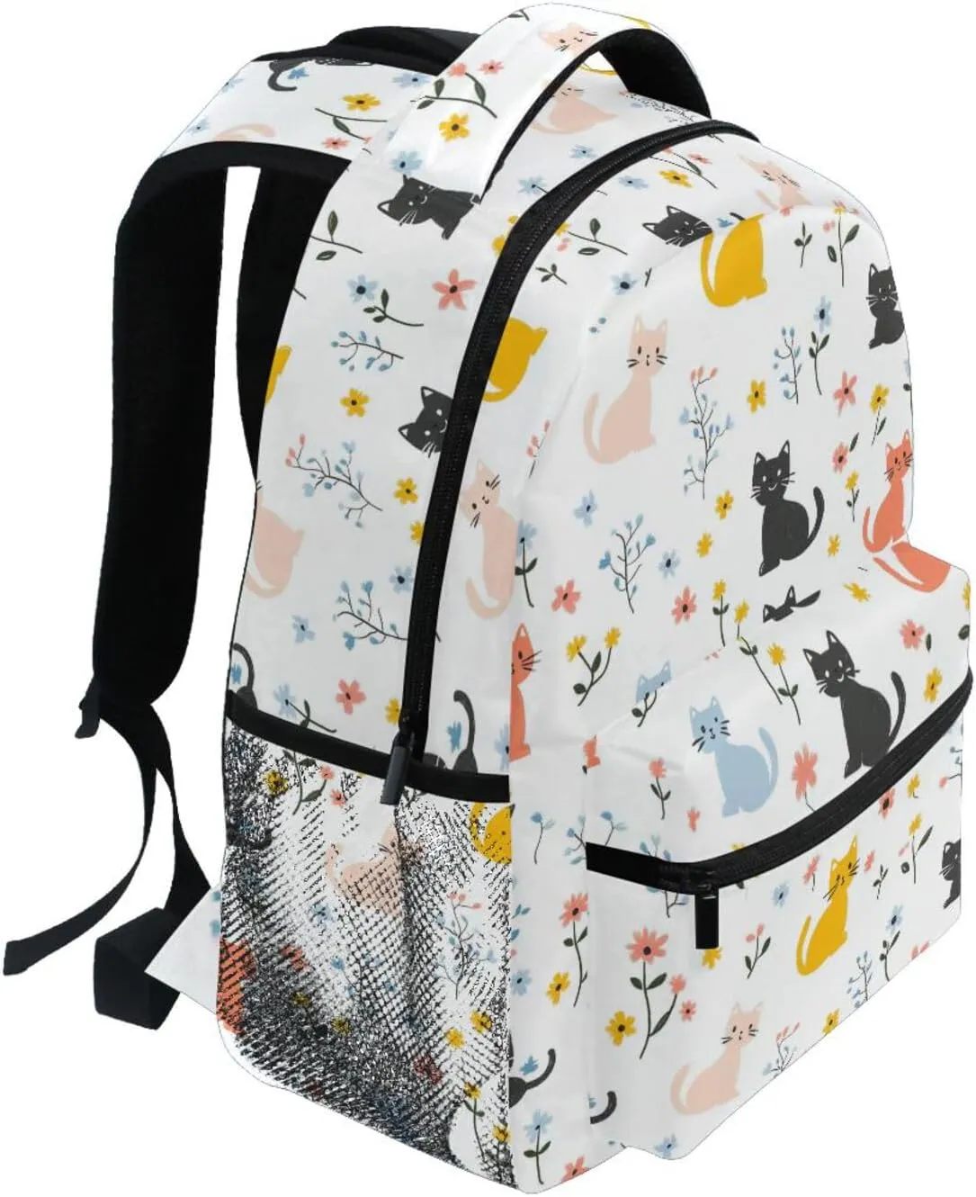 Backpacks for Teenager Fashion Laptop Bag with Chest Strap Gift Men & Women Cartoon Sweet Cat White