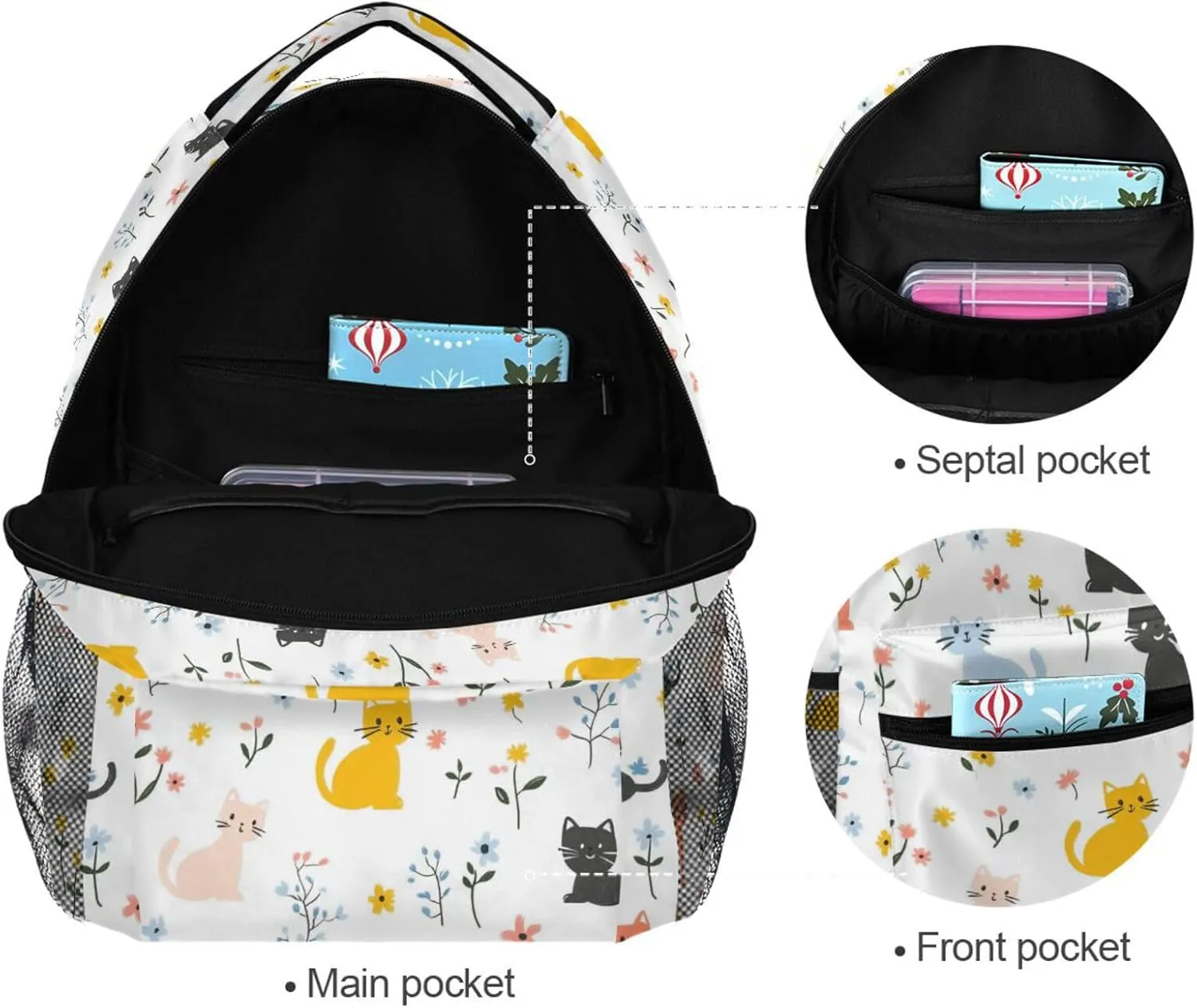 Backpacks for Teenager Fashion Laptop Bag with Chest Strap Gift Men & Women Cartoon Sweet Cat White