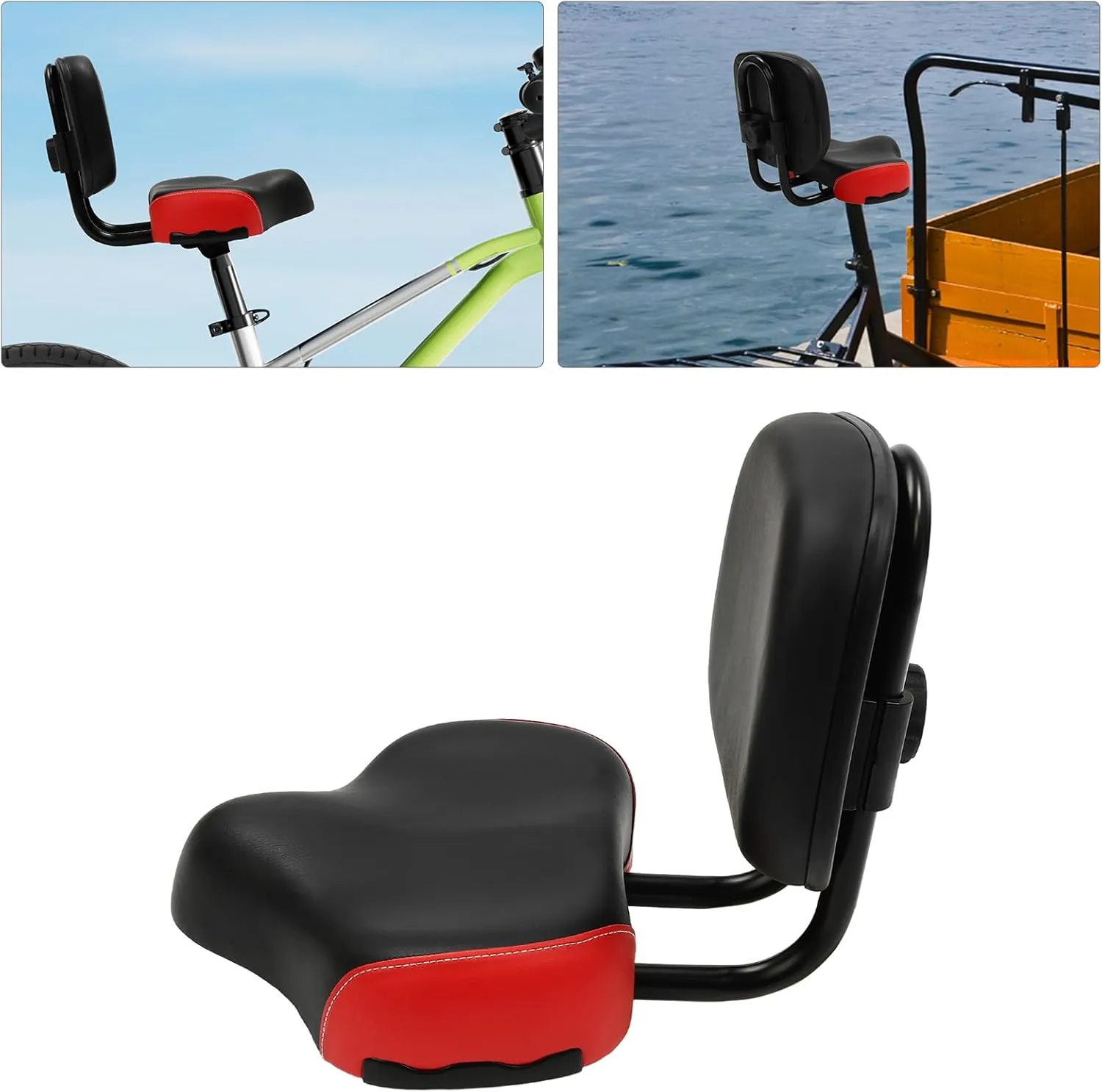 Backrest Saddle Bike Seat with Backrest, Universal Bicycle Seat Wide Comfort Leather Tricycle Bike Bicycle Saddle Seat Pad for Men & Women