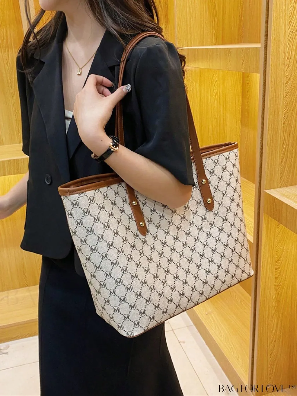 BagForLove - Large Capacity Elegant Geometric Pattern Shoulder Tote Bag with Stylish Design