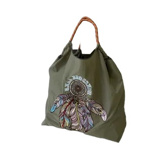 Ball & Chain Embroidery Tote Bags, Cute Shopping Eco Bag,Feathers