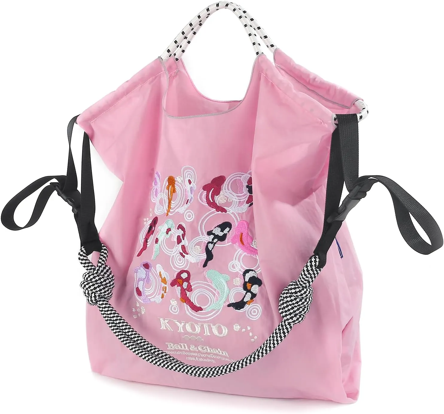 Ball&Chain Tote Bag With Embroidery Koi Fish，Personalized Present Bag Everything Tote Bag with Compartments