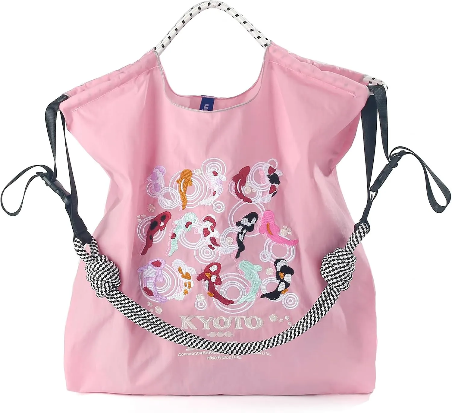 Ball&Chain Tote Bag With Embroidery Koi Fish，Personalized Present Bag Everything Tote Bag with Compartments